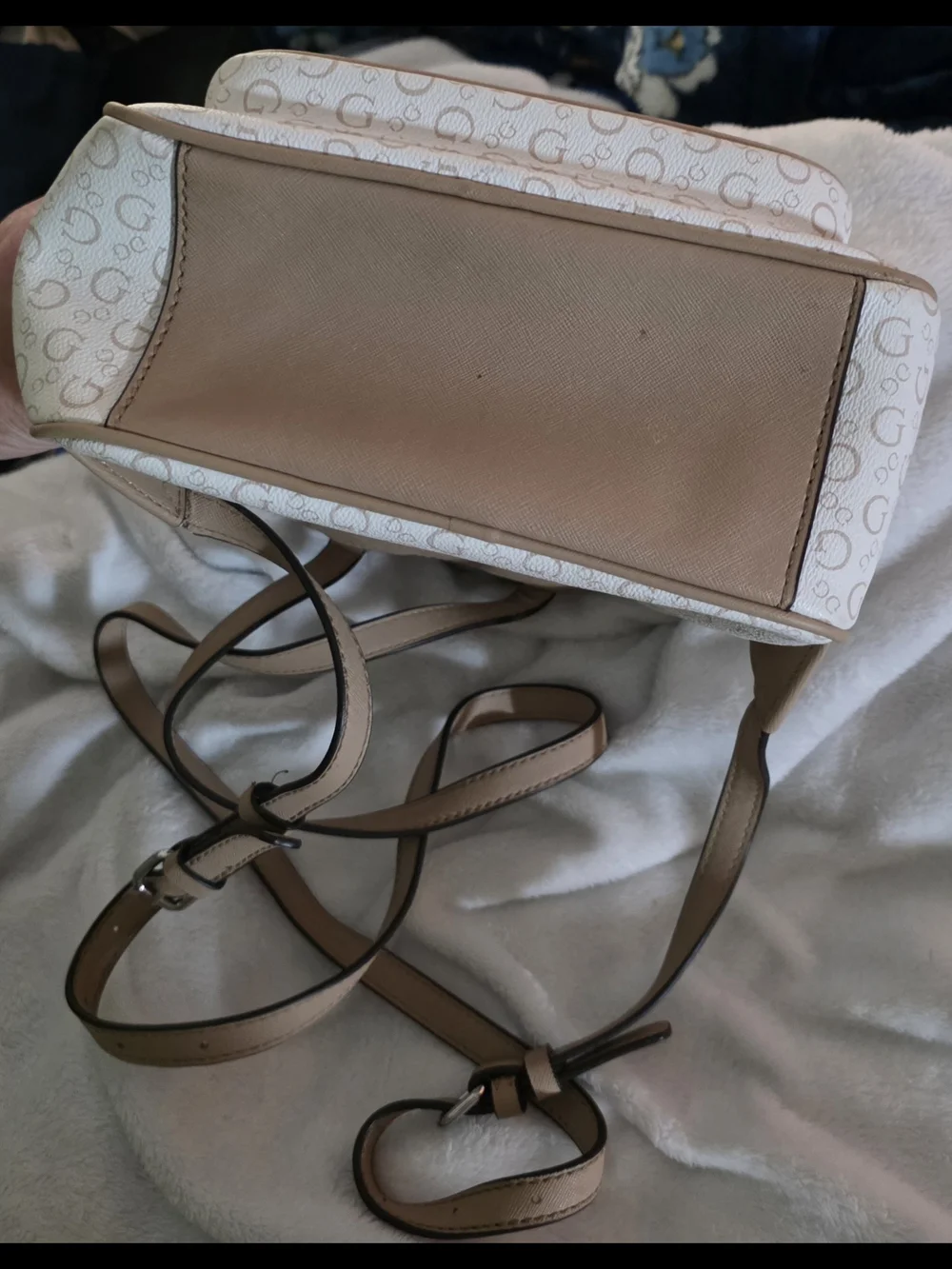 GUESS Mini Backpack in Cream and Beige